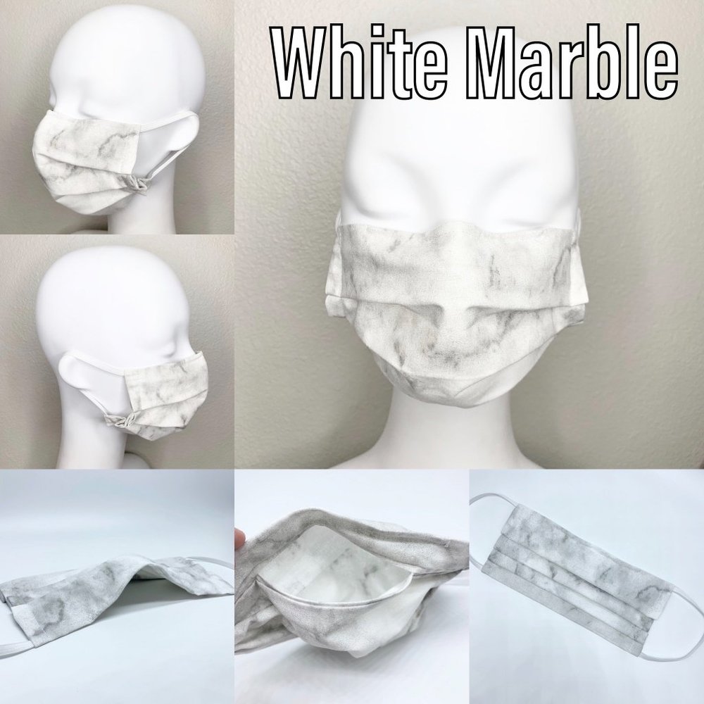 White Marble Face Mask Nose Wire & Pocket